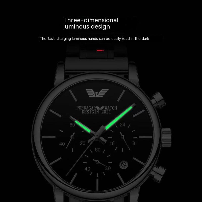Orologio da uomo casual elegante, multifunzionale, automatico al quarzo, impermeabile, con cinturino in acciaio