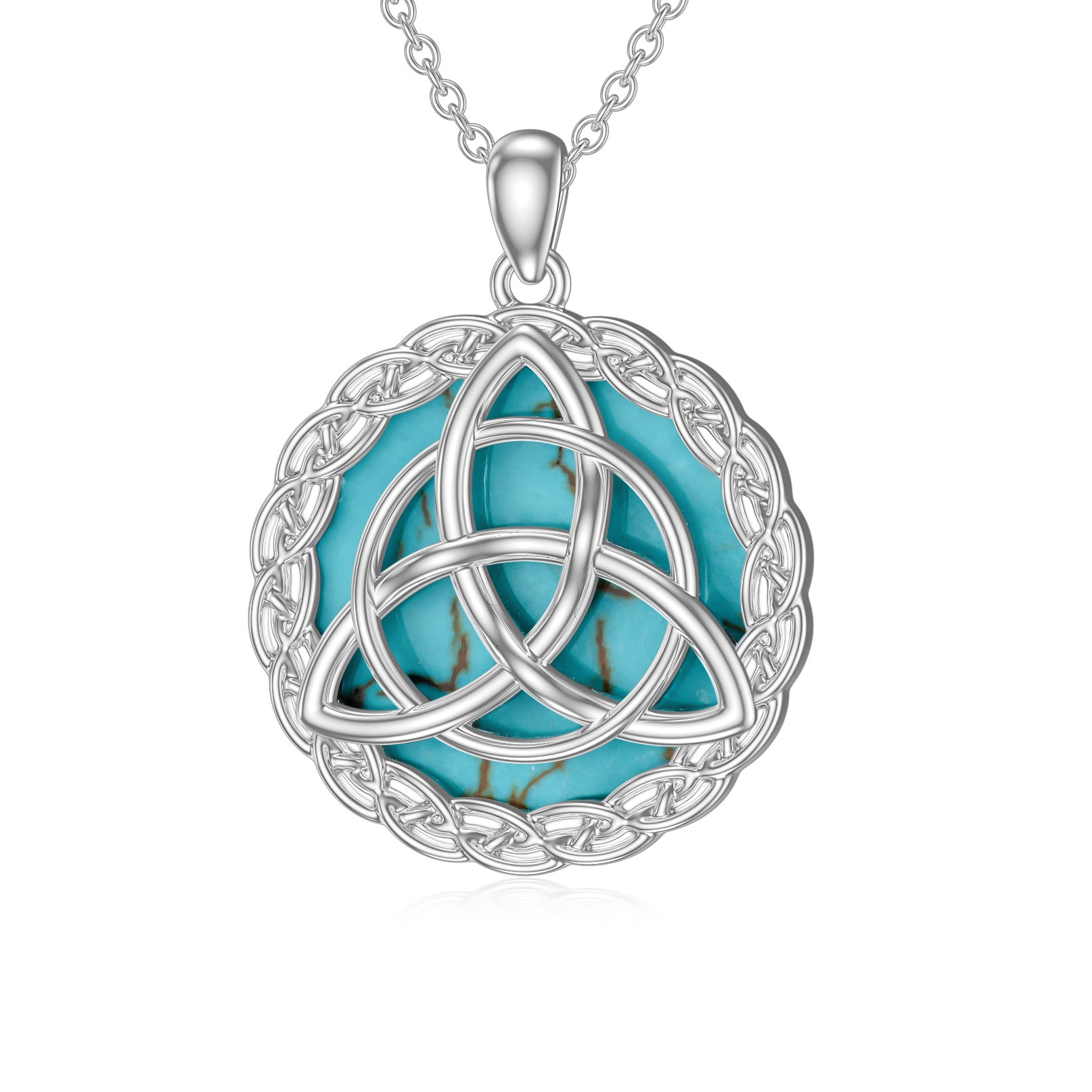 Celtic Necklace 925 Sterling Silver with Genuine Turquoise Trinity Knot Pendant Good Luck Irish Jewelry