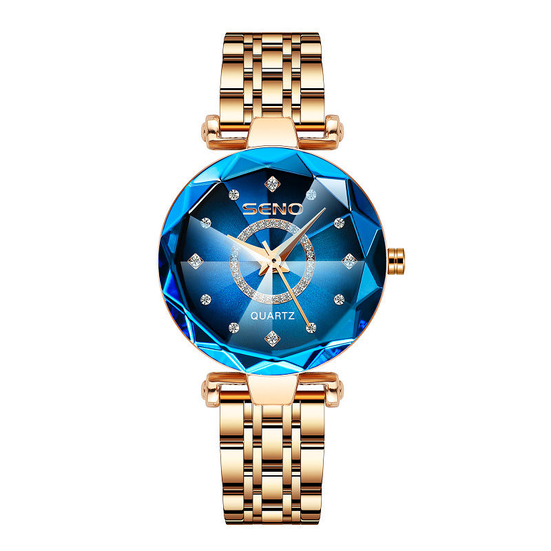 SENO S042 Dames Speciaal Kristal Quartz Horloge Roestvrijstalen Band Analoge Weergave Dames Zakelijke Handhorloges voor Dames