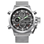 Herenhorloge met leren riem en LED-elektronische sporthorloge