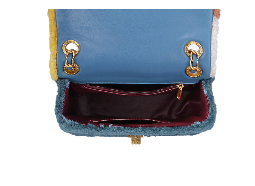 Women's Fashionable Faux Wool Shoulder Messenger Crossbody Handbag for Ladies Combination Color Women's Shoulder Bag