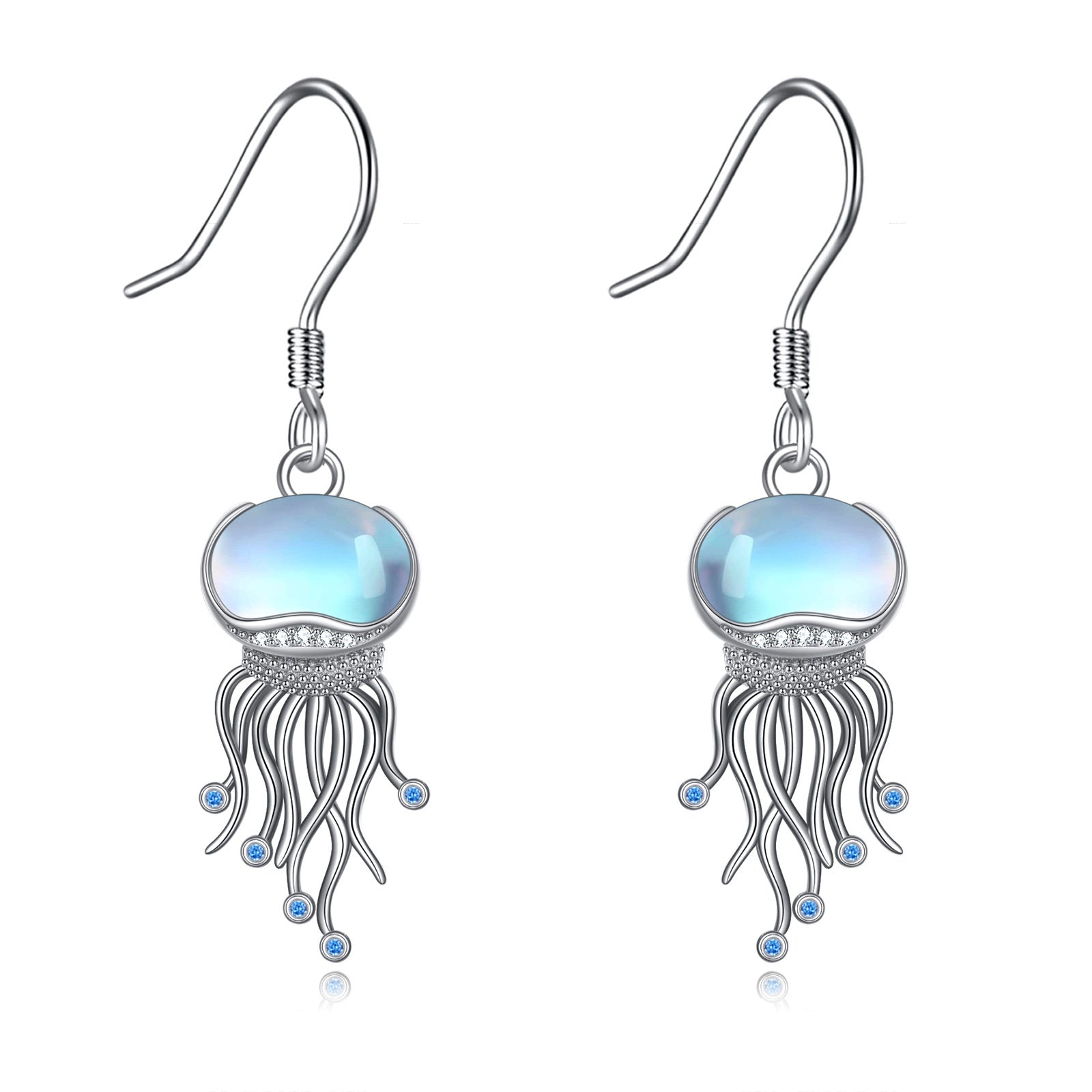 Sterling Silver Ocean Jellyfish Moonstone Dangle Earrings Jewelry