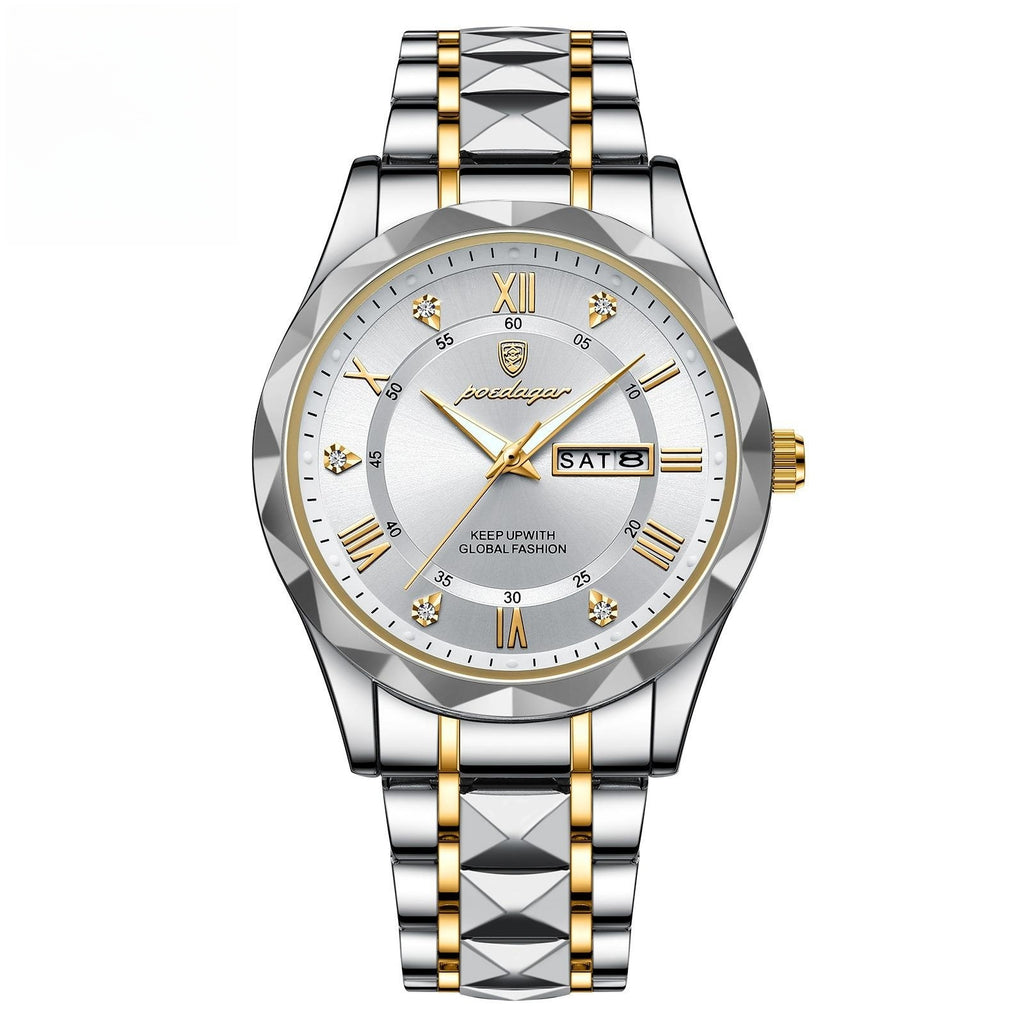 Waterdicht herenhorloge met dubbele kalender en lichtgevend quartzhorloge