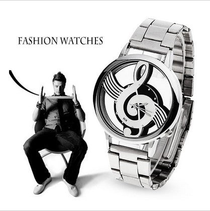 New Style look Music Note Men's Watch Stainless Steel Wristwatch Luxury Fashion Hollow Unisex Watch