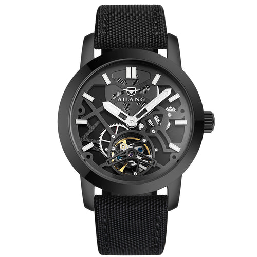 Ailang Men's Business Casual Automatic Mechanical Watch Hollow Flywheel Waterproof Fashion Men's Leather Band Watch - Acquisti Online