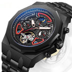 Orologio da polso meccanico automatico con fasi lunari, cinturino in gomma, impermeabile, di lusso, da uomo, con tourbillon.