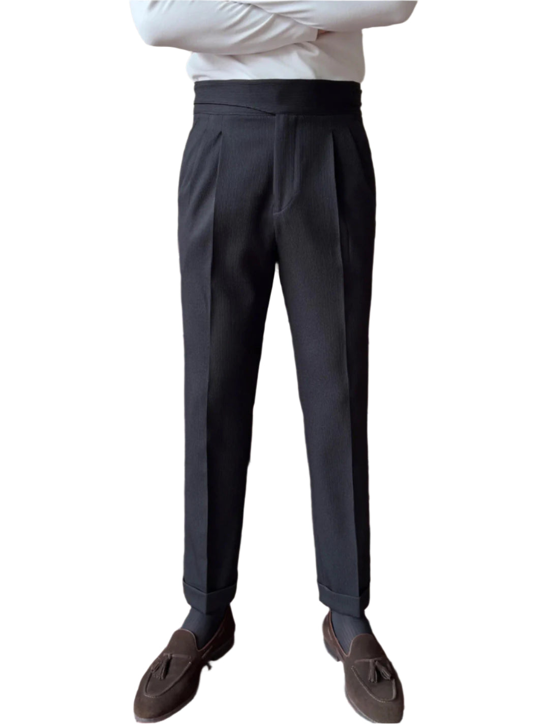 Men's Versatile Italian Button Gorkha District High Waist Straight Drooping Pant