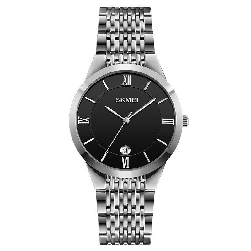 SKMEI Brands Couple Quartz Watch Luxury Stainless Steel Band Waterproof Auto Date Simple Quartz Movement Couple Wristwatch