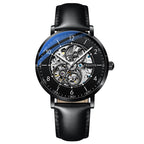 Orologio da uomo automatico TRSOYE di lusso alla moda con cinturino in pelle nera traforata, autentico e leggero