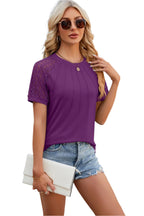 T-shirttop met ronde hals, kantpatchwork en korte mouwen voor dames