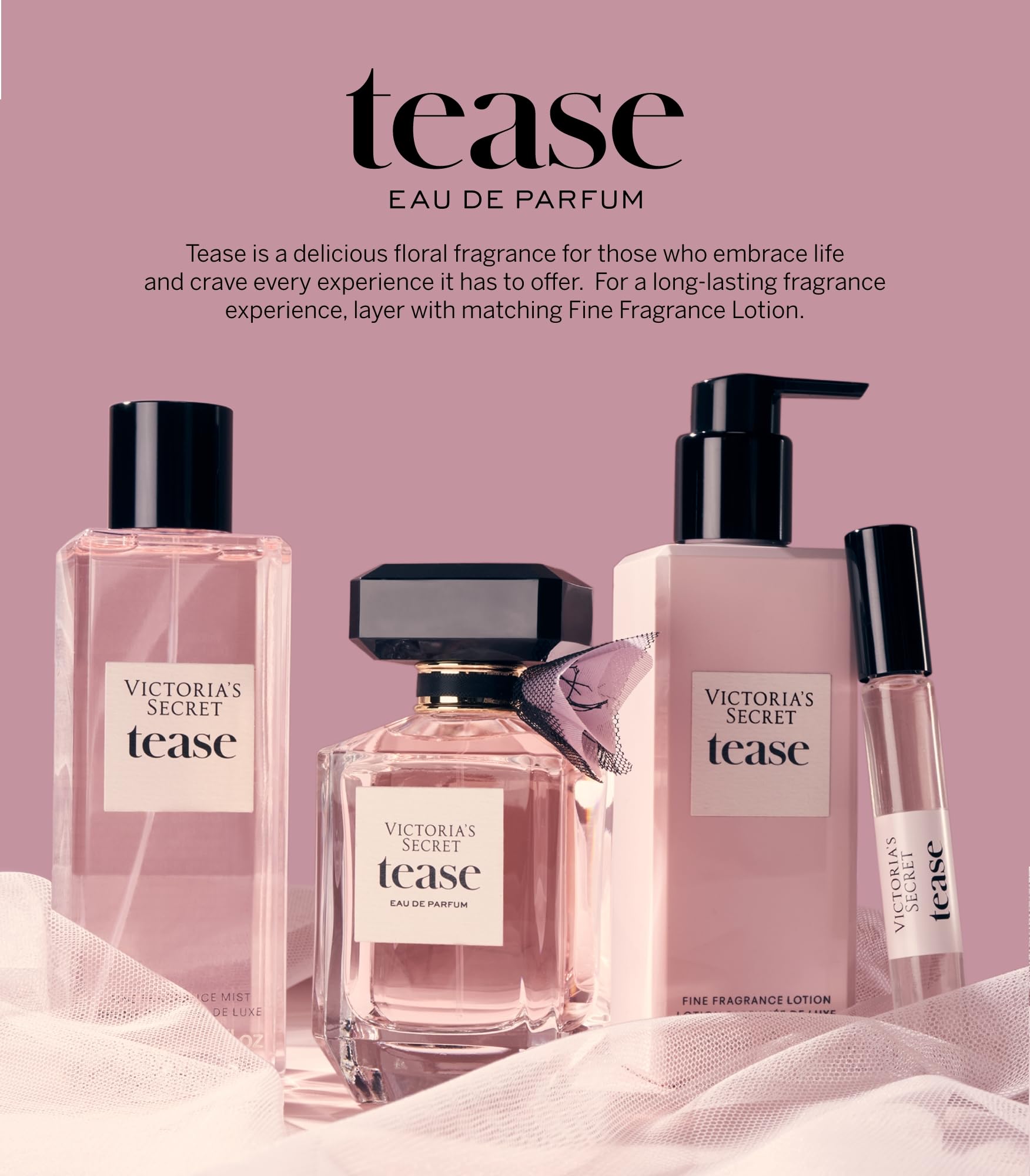 Victoria's Secret Tease Eau de Parfum, Notes of White Gardenia, Anjou Pear & Black Vanilla, Perfumes for Women (3.4 oz)