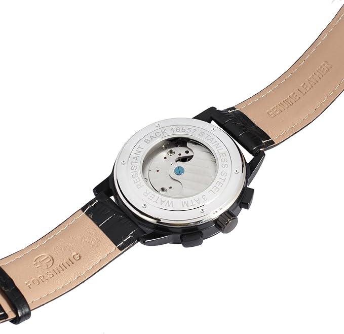 Orologio meccanico Forsining da uomo con tourbillon automatico, calendario giornaliero e cinturino in pelle 