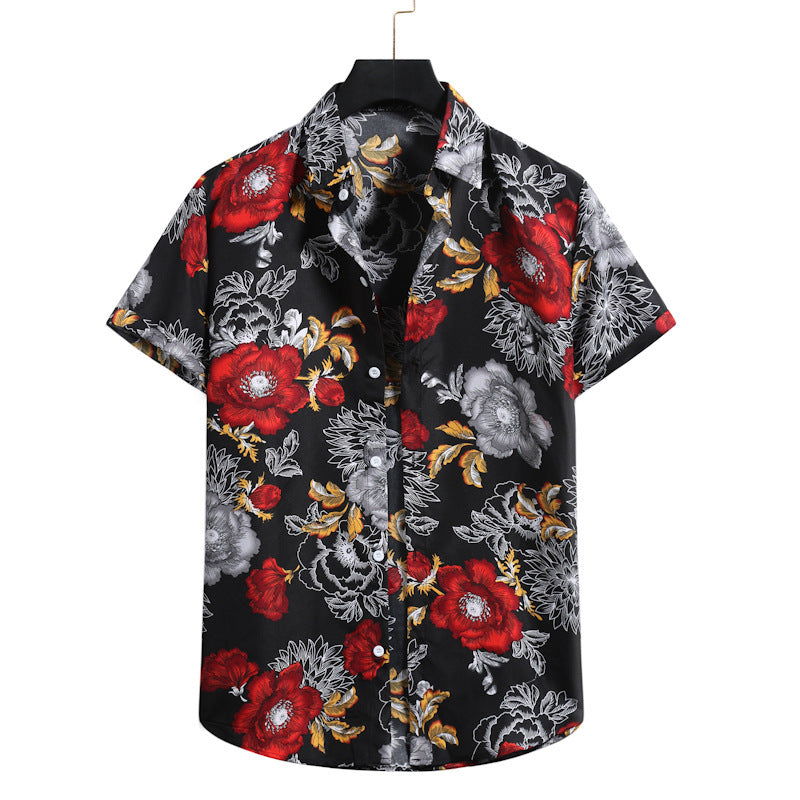 Modieus herenoverhemd van katoen met revers en een slim-fit print van bamboe