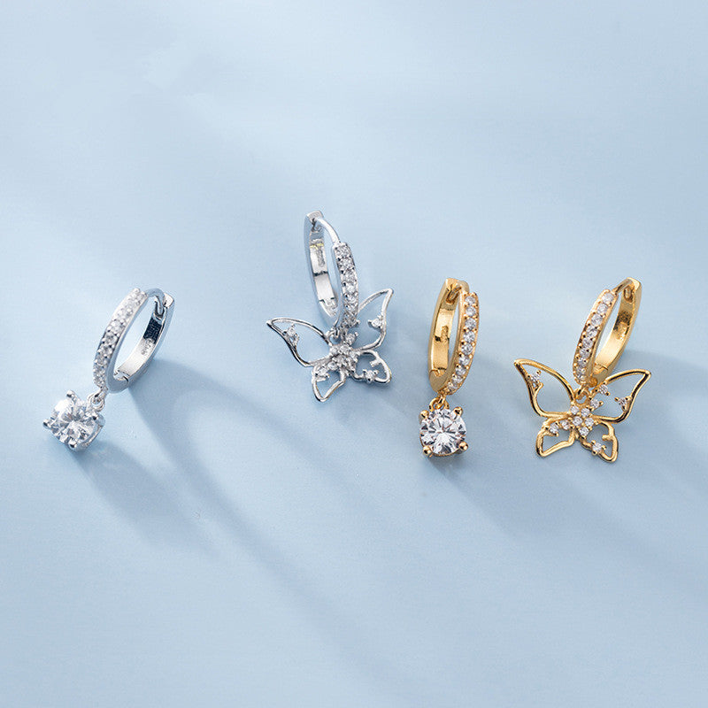 s925 silver autumn new asymmetric butterfly women's earrings