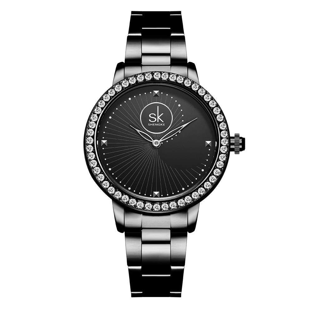 SHENGKE SK Women Luxury Watch Stainless Steel Band Fashionable Watches Woman Wrist Japan Movement Quartz Watch