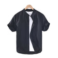 Fashion Men's Loose Cotton Linen Shirts Casual Short Sleeve Tops Oversize Solid Color Turn-Down Collar Men's Shirt - Acquisti Online