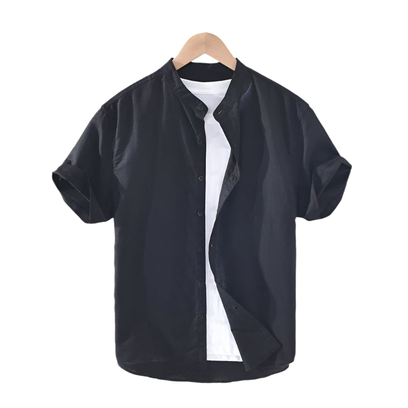 Camicie da uomo alla moda, larghe, in cotone e lino, casual, a maniche corte, oversize, tinta unita, con colletto rovesciato