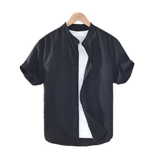Fashion Men's Loose Cotton Linen Shirts Casual Short Sleeve Tops Oversize Solid Color Turn-Down Collar Men's Shirt - Acquisti Online