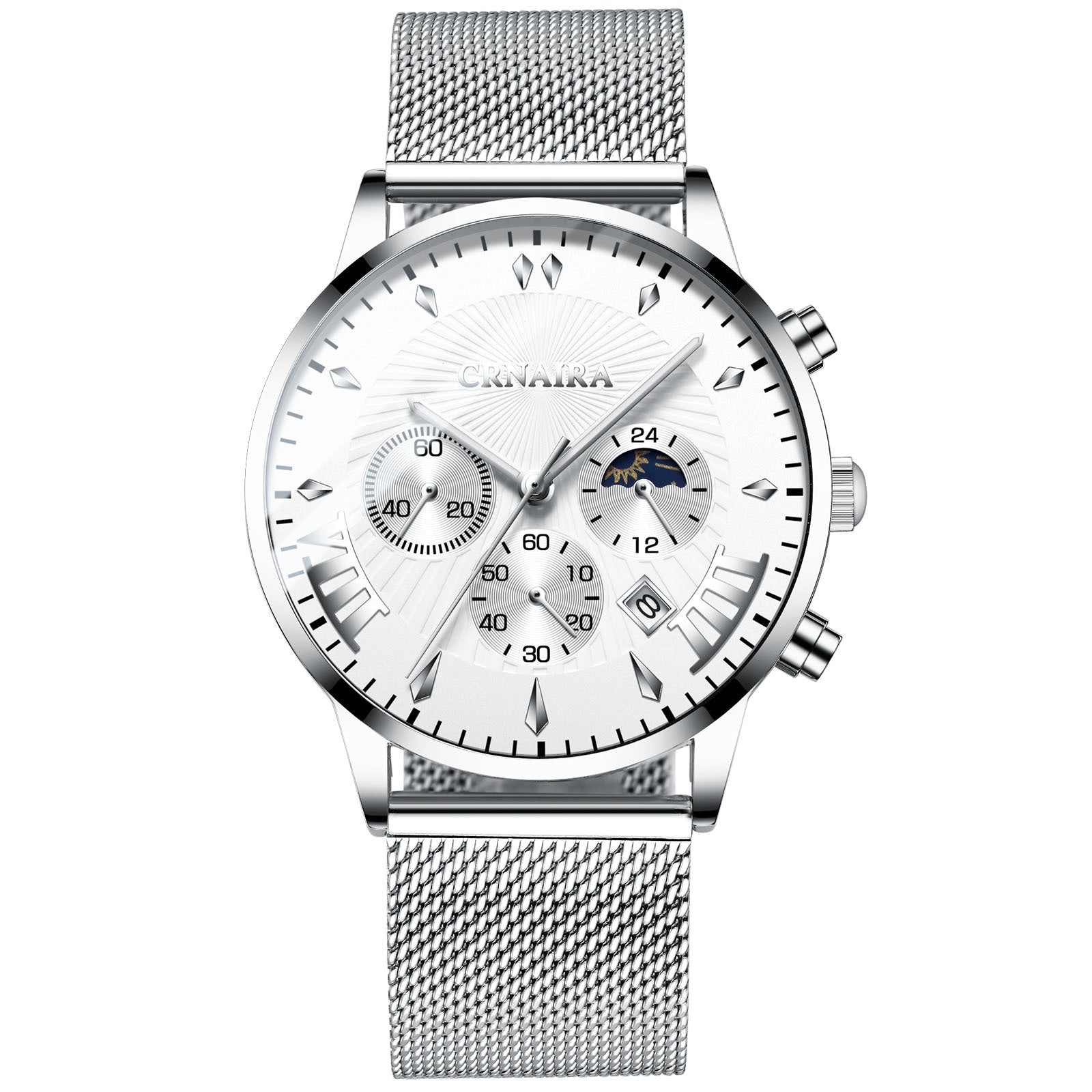 Men's Crnaira Men Watch Stainless Steel Quartz Watches Calendar Luminous Fashion Imitation Three-eye Waterproof Quartz Watch