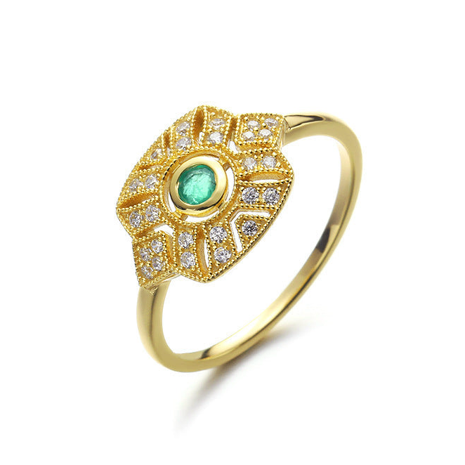Vintage natural emerald zircon Women's Ring