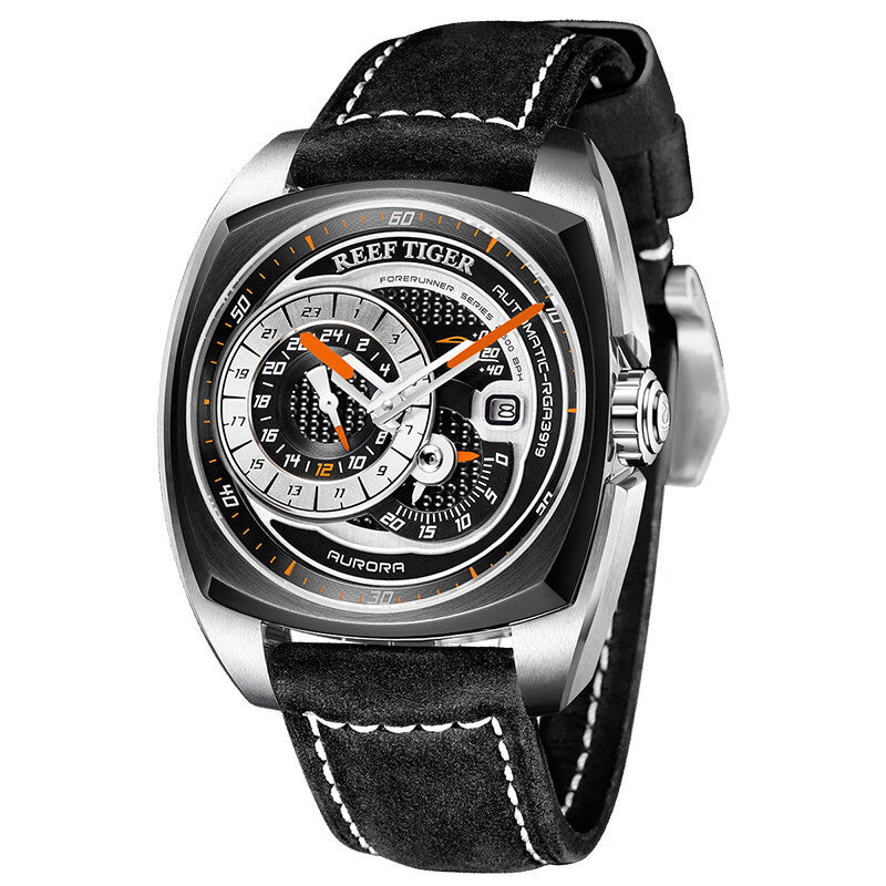 Orologio sportivo da uomo di alta qualità REEF TIGER, impermeabile, con cinturino in vera pelle, multifunzione, RGA3319, orologio meccanico automatico