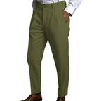 Men's Fashionable Business Casual Formal Pants Solid Color Mid Waist Linen Pocket Flat Comfortable Breathable Men's Pants