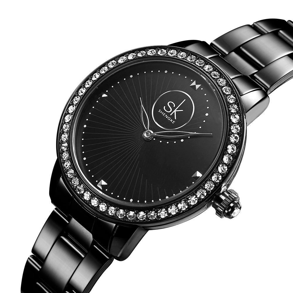 SHENGKE SK Dames Luxe Horloge Roestvrijstalen Band Modieuze Horloges Damespols Japans Uurwerk Quartz Horloge