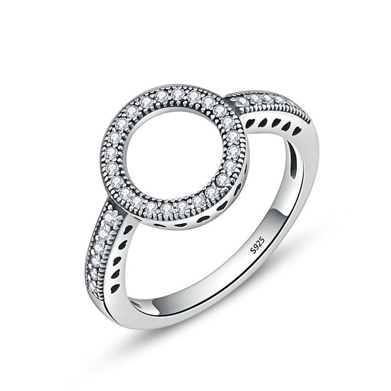 S925 Sterling Silver Simple Inlaid Sterling Silver Lady Ring