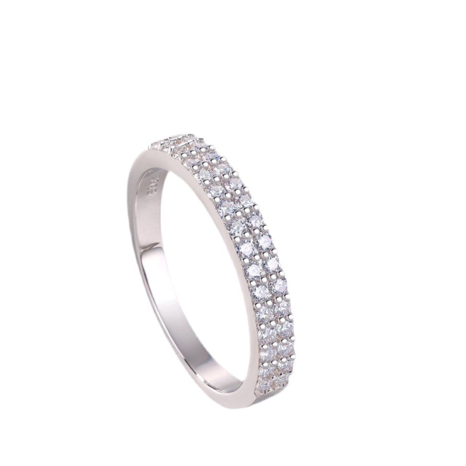 Luxe mode dubbele rij diamanten ring met moissaniet zilveren ring 