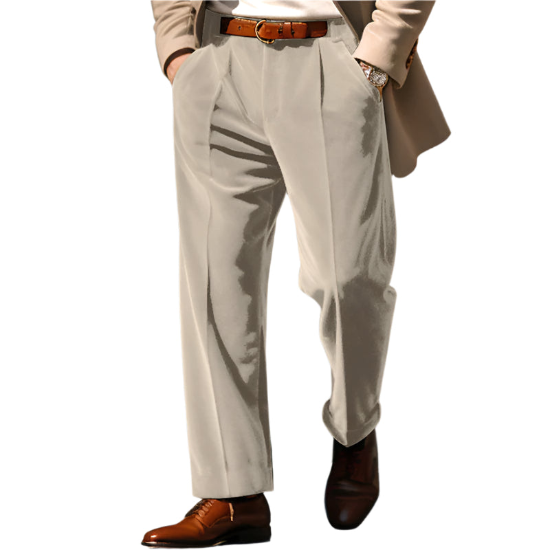 Men's Formal Velvet Front Pocket Straight Trousers