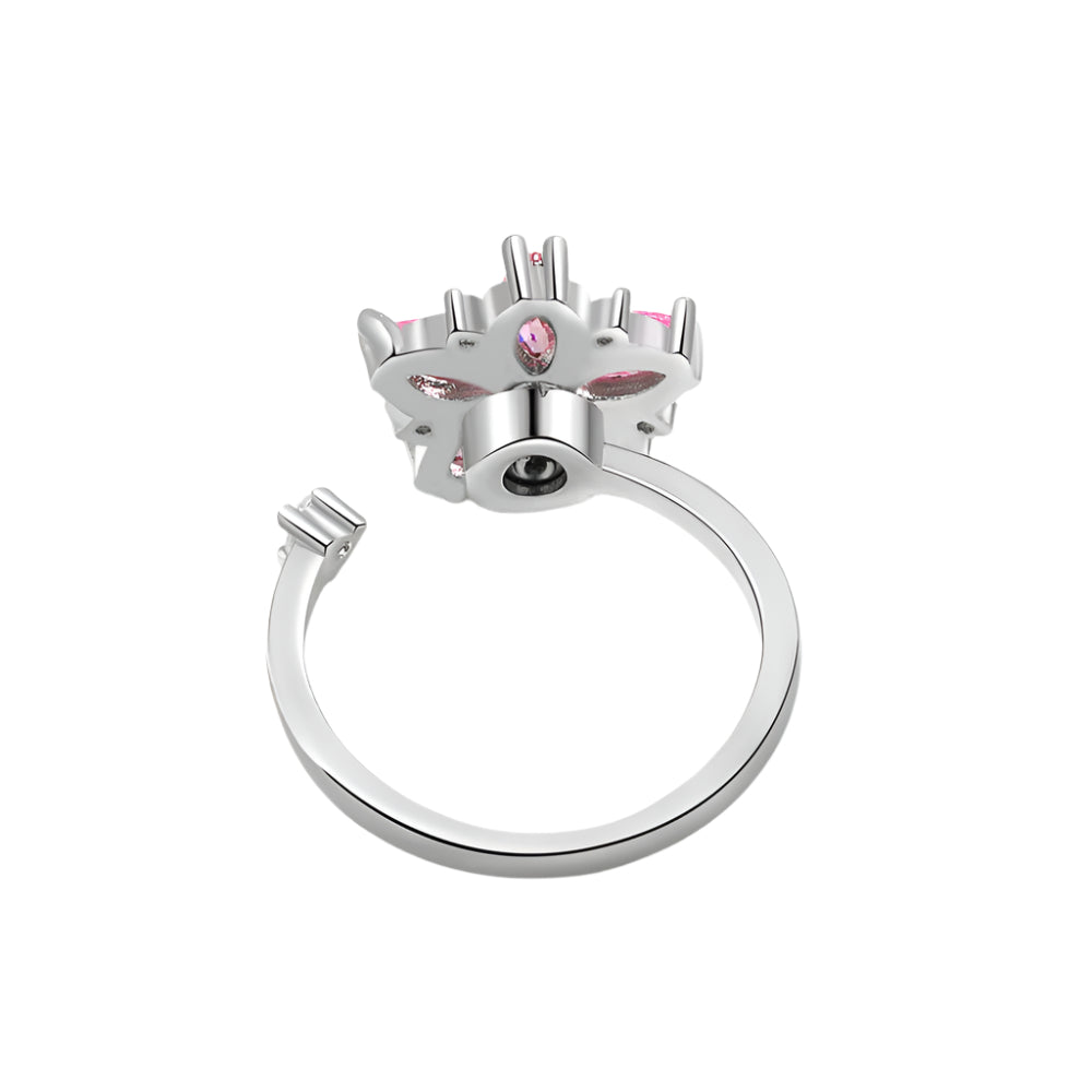 Romantic floral zircon ring with light luxury and niche design, pink floral Women's ring