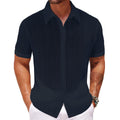 Men's Fashionable Casual Short Sleeve Shirt Knitted High Quality Polyester Vintage Men's Luxury Plain v Neck Slim Shirt - Acquisti Online