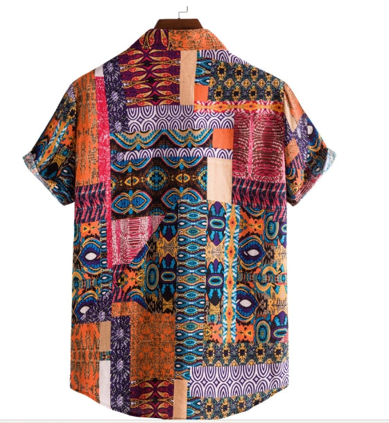 Men's Fashionable Casual Shirt Solid Color Polyester Fiber Plus Size Men's Casual Digital Printed Men's Short Sleeve Shirt