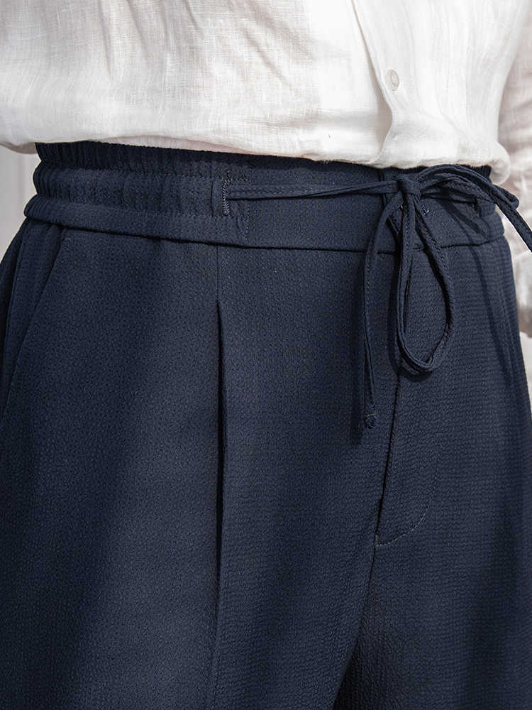Heren modieuze broek Lichtgewicht ademend seersucker enkel geplooid strijkvrij trekkoord heren casual broek