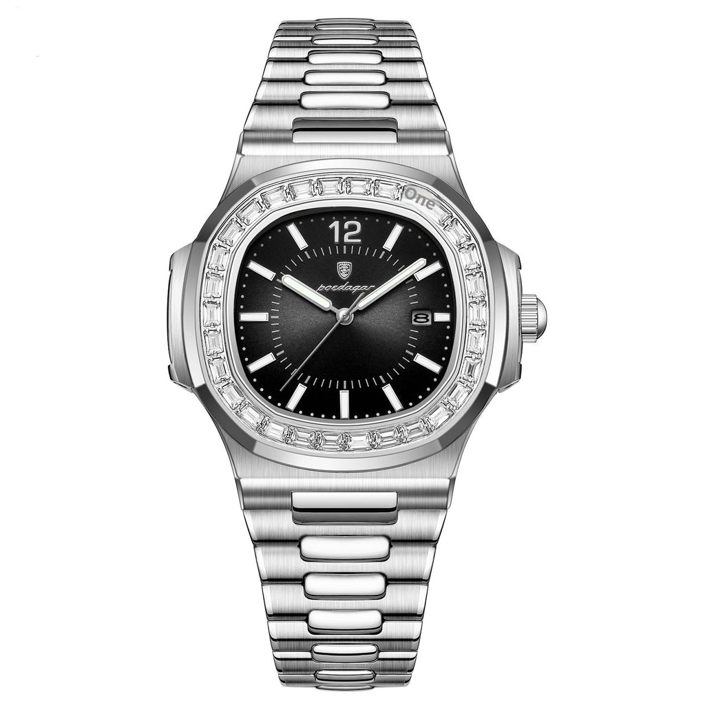 POEDAGAR Luxury Men's Quartz Watch Square Waterproof Luminous Date Stainless Steel Men's Watches