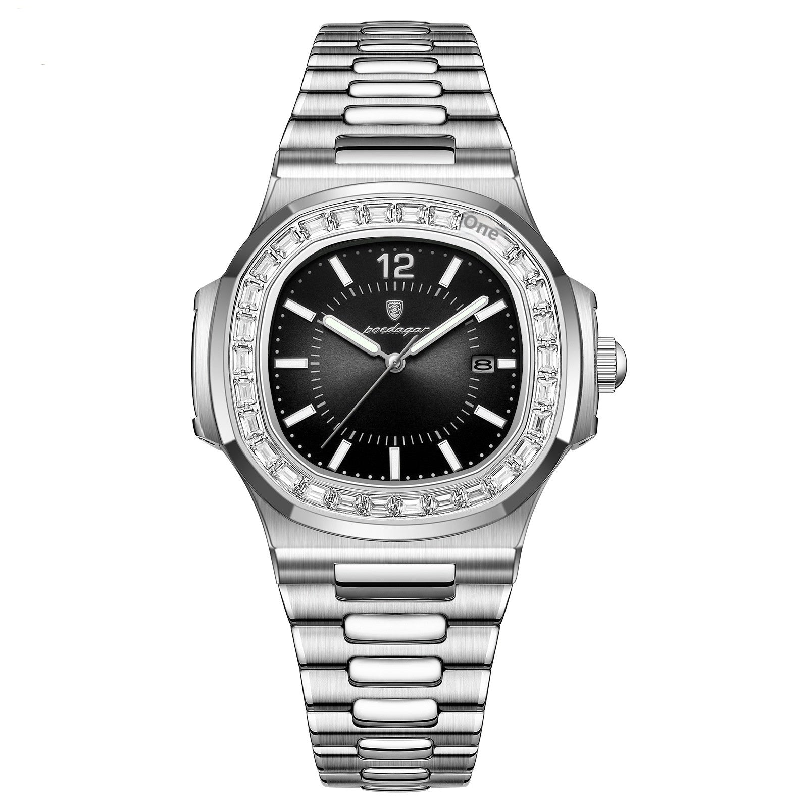 POEDAGAR Luxury Men's Quartz Watch Square Waterproof Luminous Date Stainless Steel Men's Watches