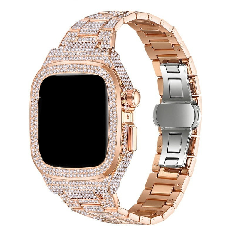 Women Luxury Smart Watch Rhinstone Crafted Case Apple Watch Multi Mode Stainless Steel Band Iwatch Series 8 7 6 SE 5 4