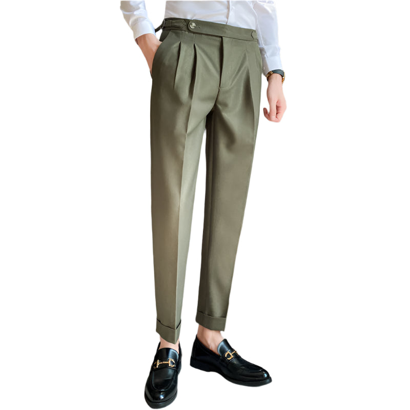 Men's Fashionable Business Casual Formal Pants Solid Color Cotton Blend Thin Draping Belt Decorative Men Casual Pants - Acquisti Online