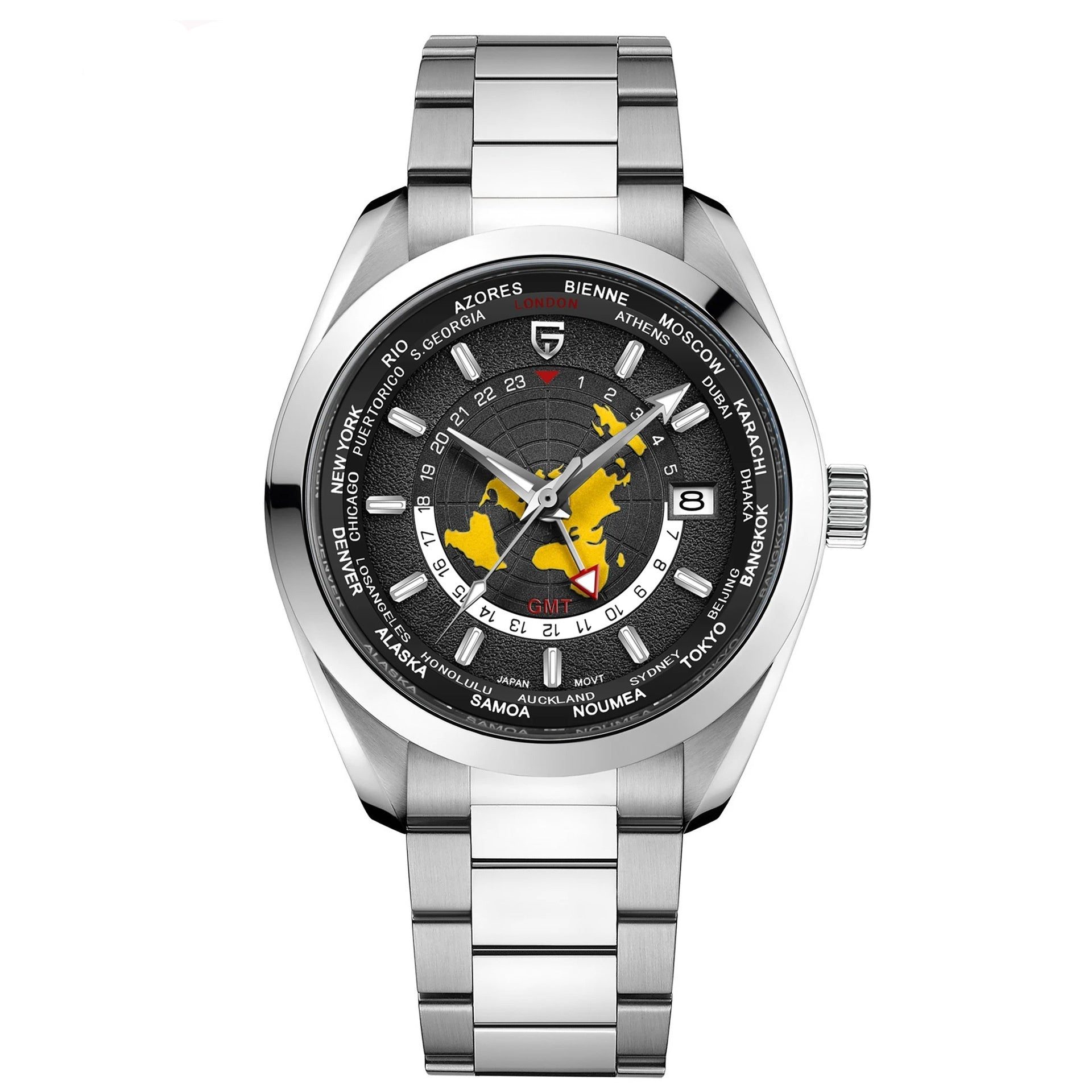 PAGANI DESIGN 2024 New GMT Men's Watches Luxury Automatic Watch Men NH34A Mechanical Wristwatch Men Dual time zone map Design