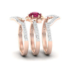 Exquisite Rose Gold Flower Ring Anniversary Proposal Women Engagement Wedding Band Ring Set