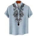 Men's Fashionable Casual Solid Color Linen Fiber Cardigan Shirt Digital 3D Printed Men's Casual Short Sleeve Shirt - Acquisti Online