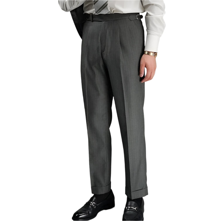 Men's Fashionable Casual Formal Pants Wool Blended Single Pleated Striped Suit Business Casual Formal Men's Pants