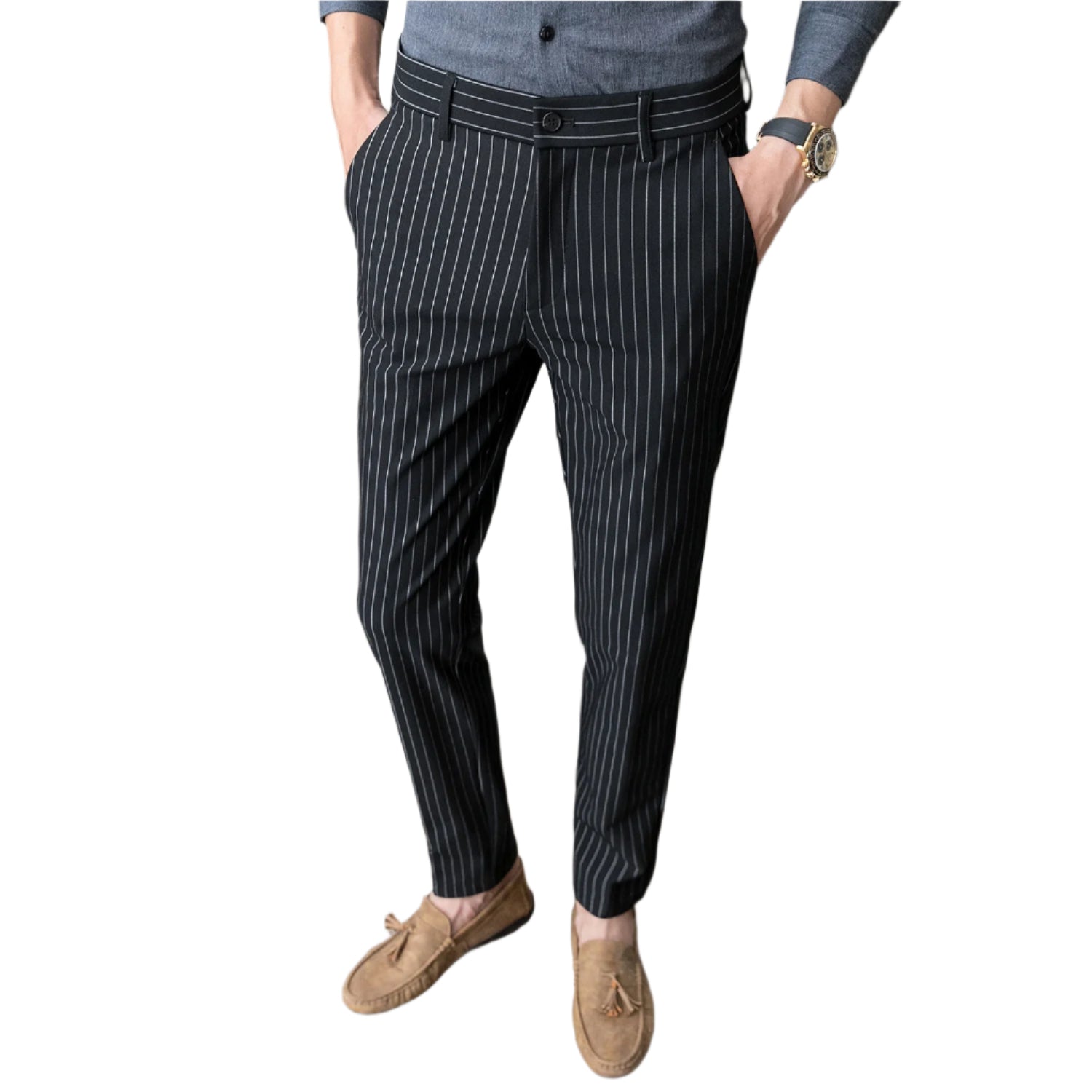 Heren modieuze zakelijke casual formele broeken gestreepte effen kleur slim fit pak zakelijke kleding heren casual formele broeken