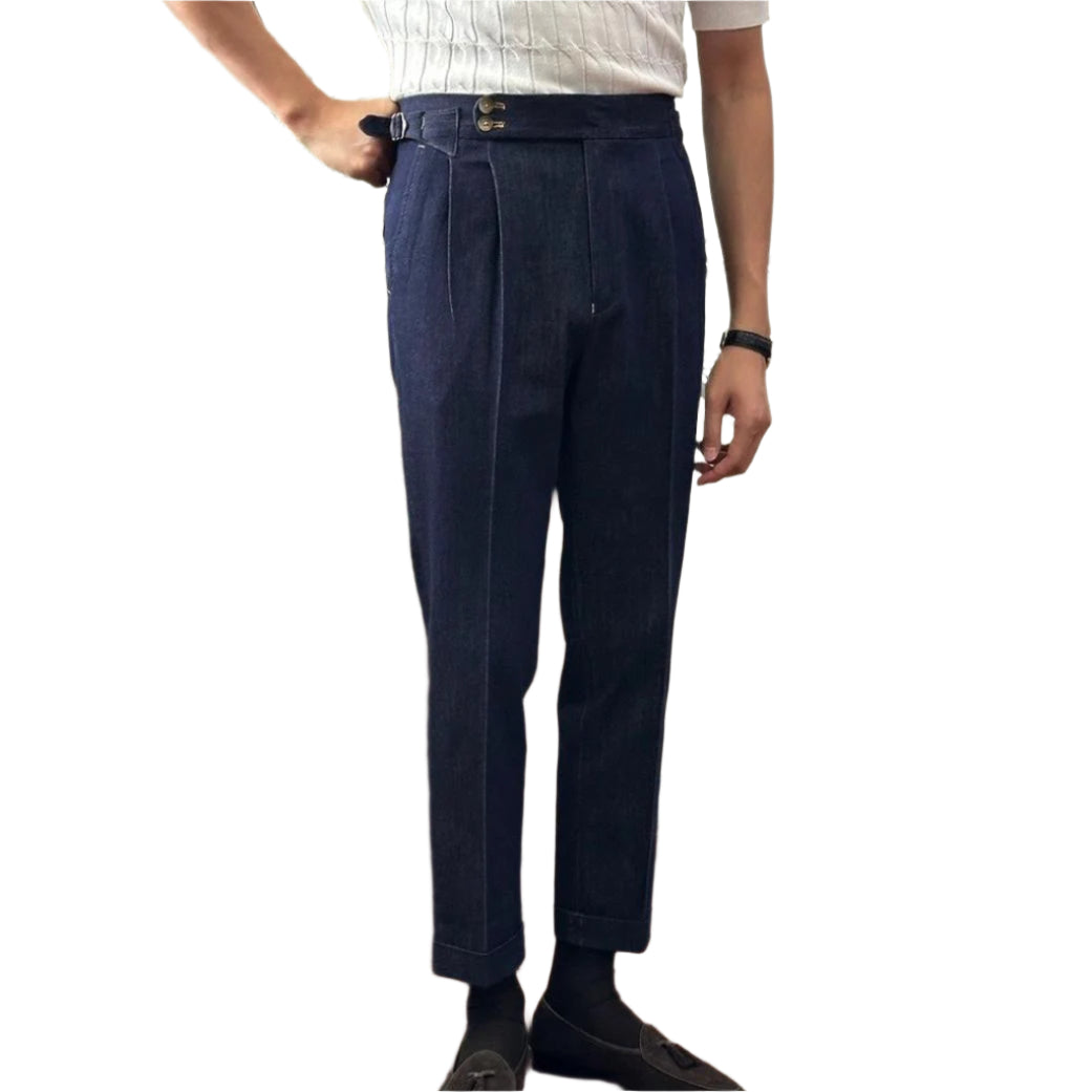 Fashion High Waist Retro Denim Color Men's Casual Pants