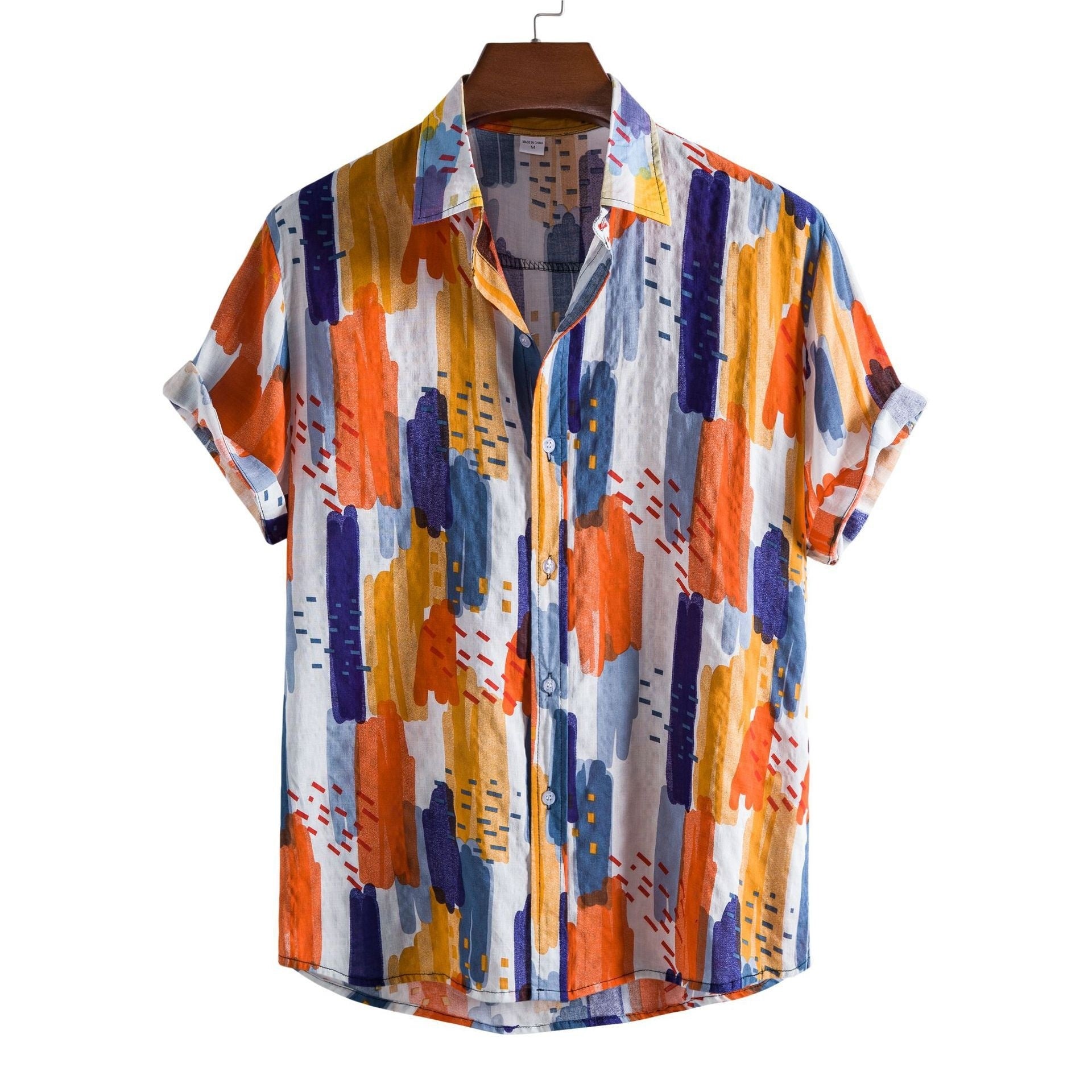 Modieus casual overhemd voor heren, effen kleur, vintage 3D-geprint patroon, korte mouwen, Hawaiiaans casual overhemd voor heren