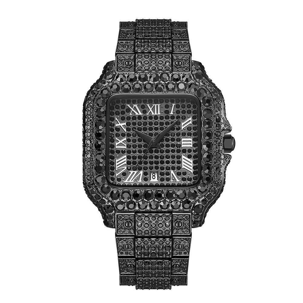 Men Luxury Rhinstone Crafted Quartz Watch Waterproof Classic Square Fashionable Man's  Hip Hop Quartz Wristwatches