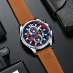 Men's Watch Top Brand Luxury Quartz Fashion Casual Wristwatch Brown Leather Strap Chronograph Relogio Masculino Wristwatch