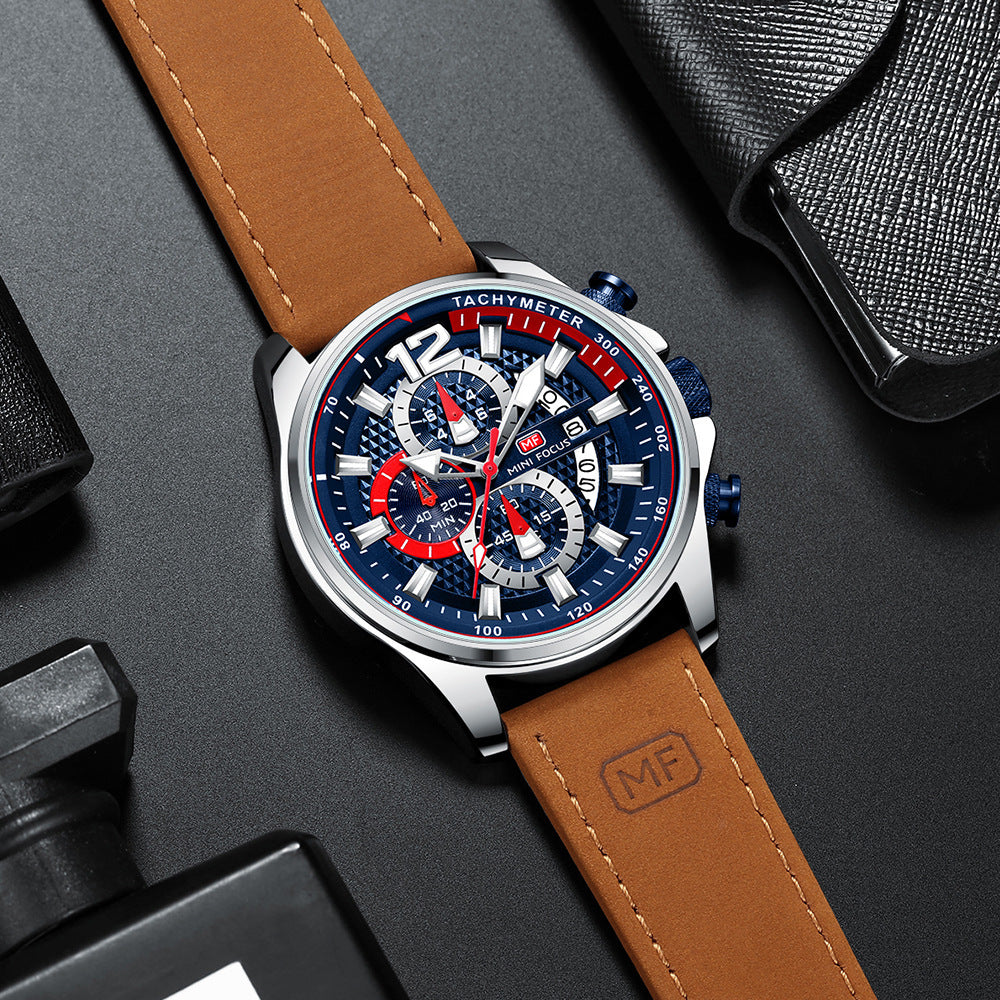 MINI FOCUS TT-MG0350L Fashion Casual  Leather Strap Wristwatch