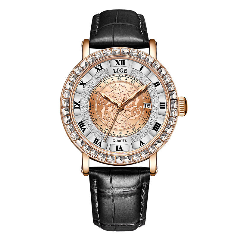 LIGE Original Women's Watch Top Luxury Fashion Watches Ladies Waterproof Leather Bracelet Quartz Woman Wristwatch - Acquisti Online