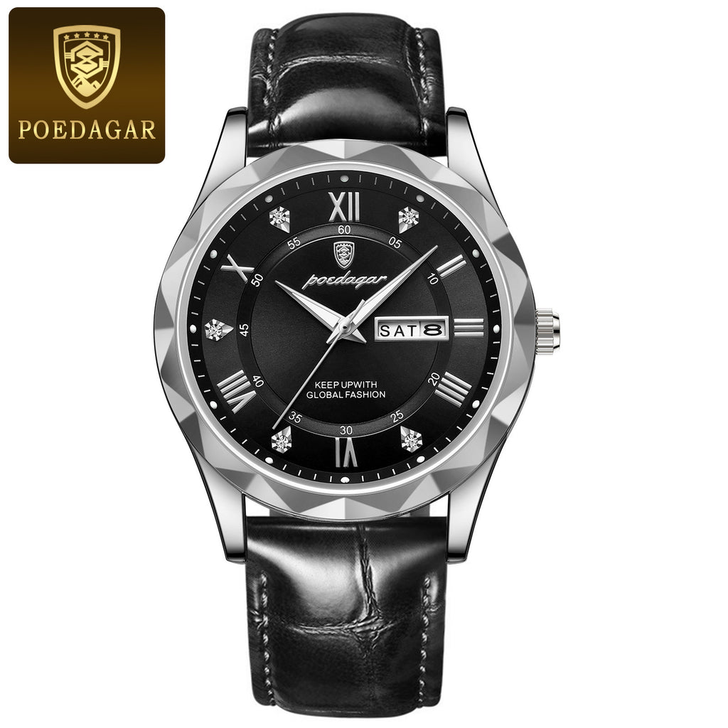 POEDAGAR Luxury Business Men's Wrist Watch Waterproof Luminous Date Week Men's Watch for Men Quartz Watch Leather Men's Watches reloj